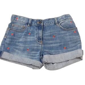 Girls Crewcuts Shorts sz 14 Embroidered Strawberry Design Denim Shorts